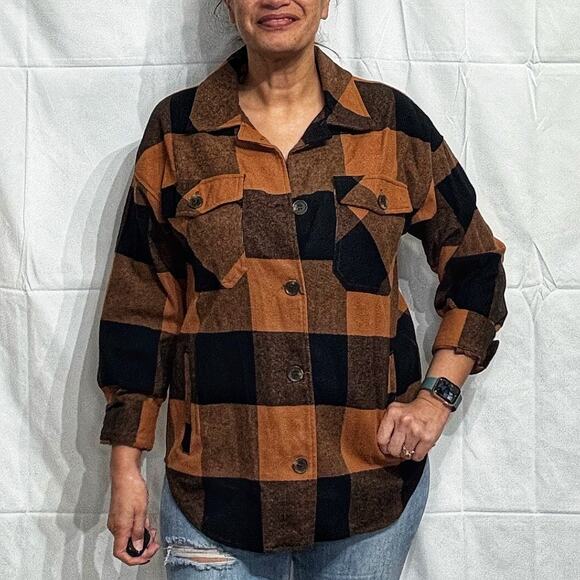 Blu Pepper Orange Plaid Buffalo Print Shacket Sz S - Picture 9 of 14